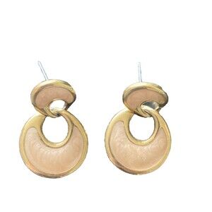 Vintage NAPIER Peach Enamel & Gold Tone Pierced Earrings Signed